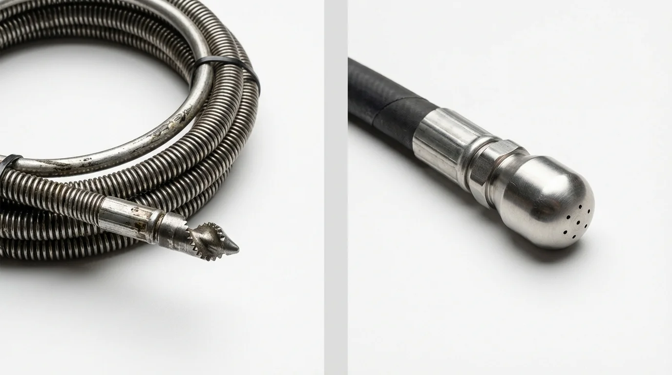 Drain snake cable and hydro jetting nozzle used for drain cleaning in Norris City, IL