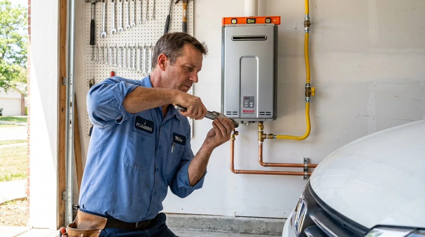 Tankless water heater installation by a Johns Plumbing LLC plumber in Norris City