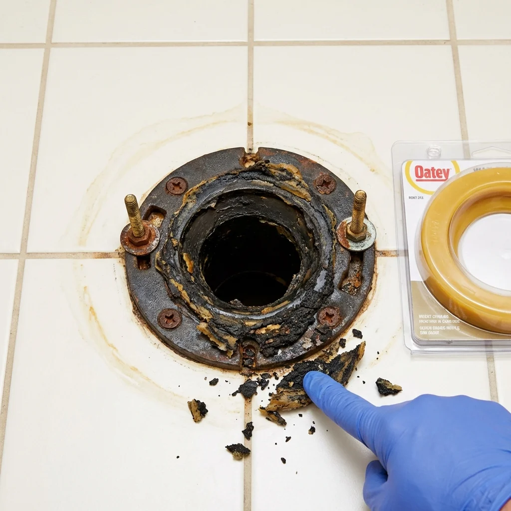 Failed wax ring showing water seepage at the base of a toilet in a Norris City, IL home